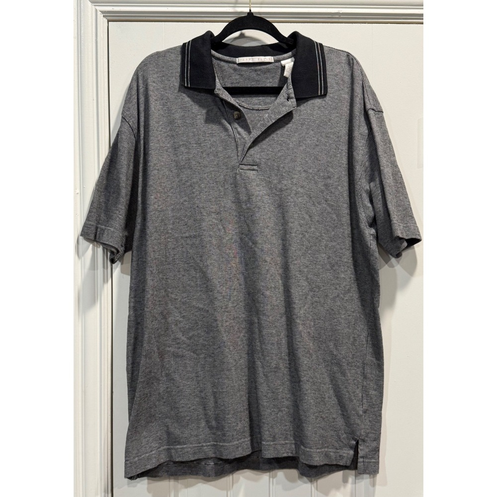 Perry Ellis Mens XL Polo MADE IN USA Shirt Blk Grey Textured Cotton Short Sleeve